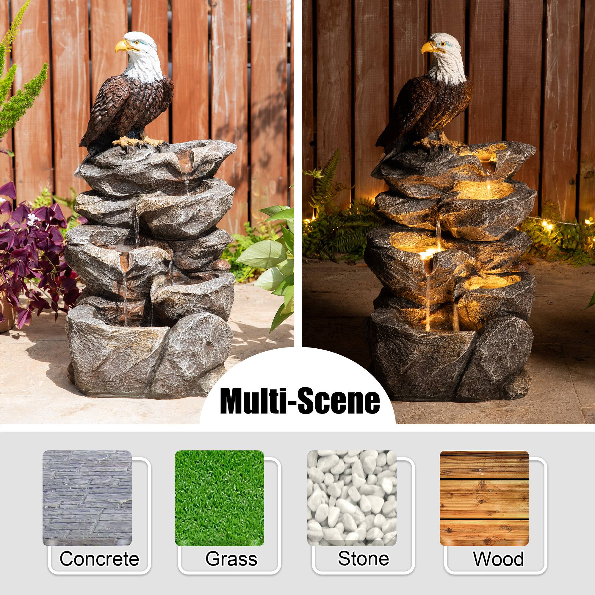 Glitzhome® 25.25" LED 4-Tier Bald Eagle Outdoor Fountain